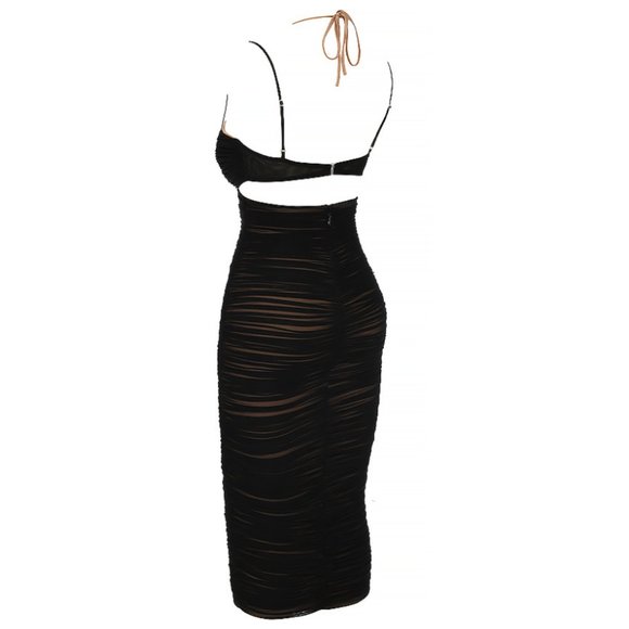 House of CB Dresses House Of Cb Tibi Black Cutout Ruched Midi Dress